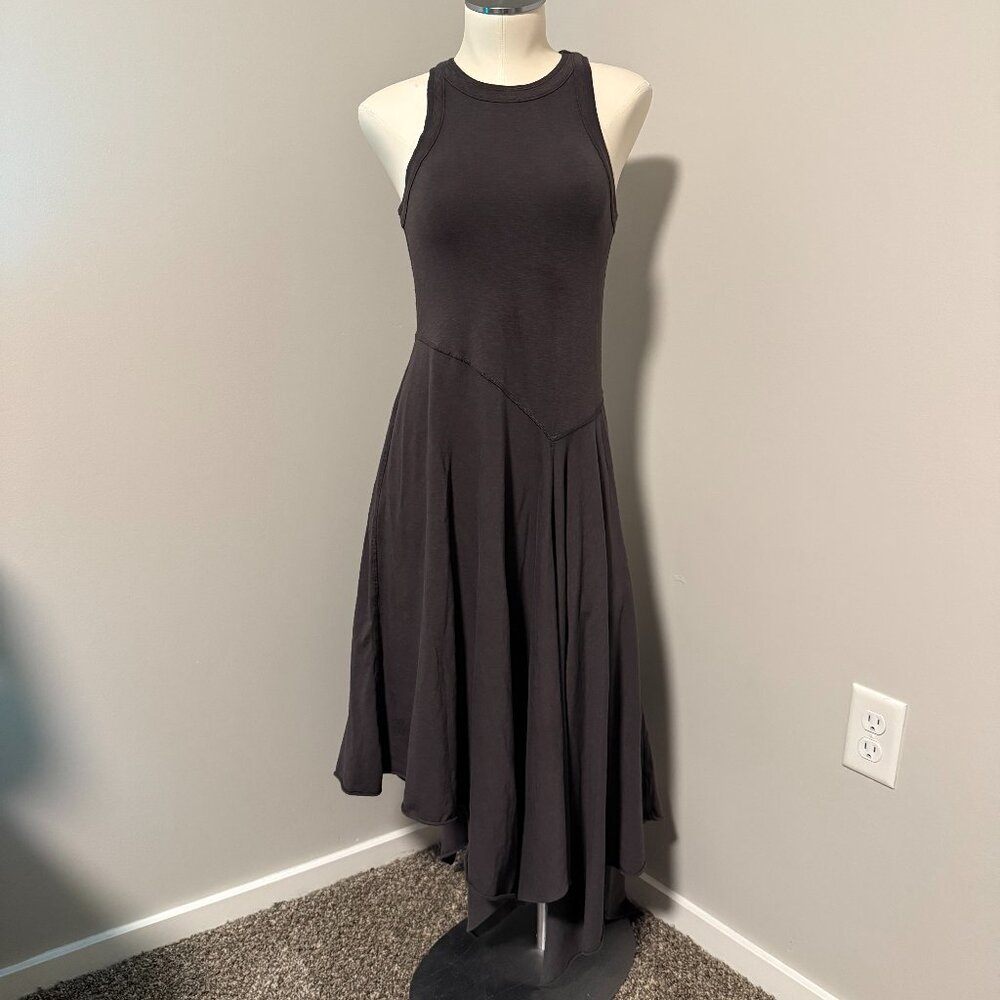 Aerie Black Midi Dress High Neck Asymmetrical Hem Flowy Size M
